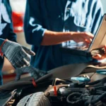 BMW engine diagnostics at workshop