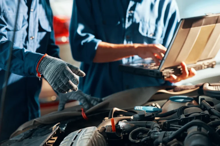 BMW engine diagnostics at workshop