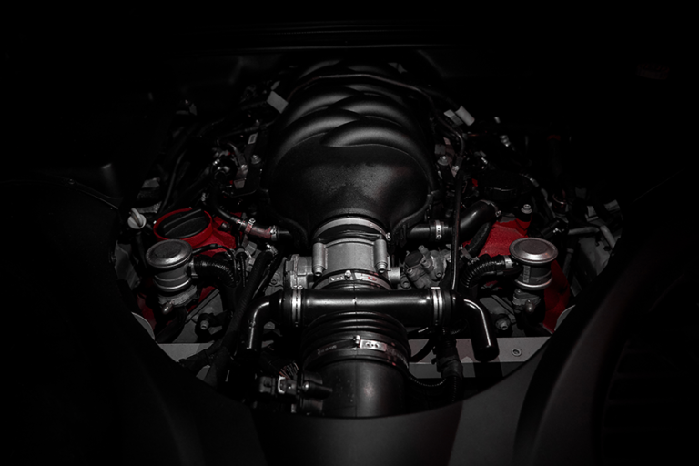 High-performance Porsche engine with intake and tuning components