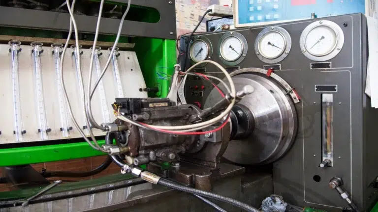 Used fuel pump being bench-tested by a Mercedes used parts supplier.